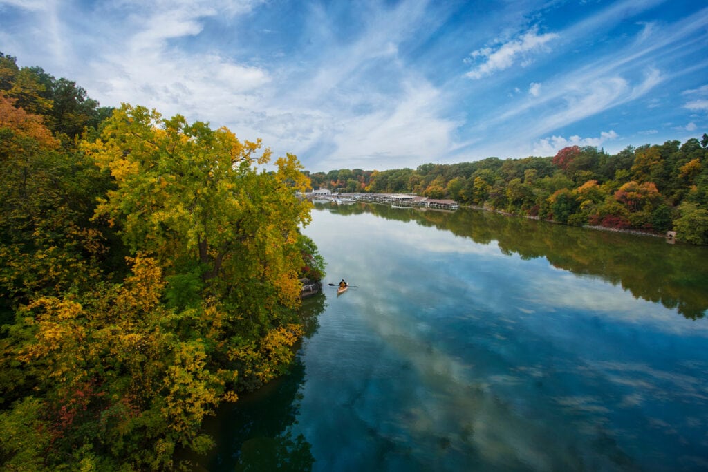 Kayaking on the Fox River in the Fall.  Credit: Fox Cities CVB.