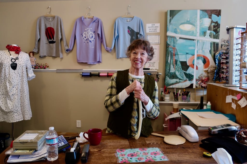 Kathy Bruin, owner of Bus Stop Women's Clothing shop in Marblehead MA