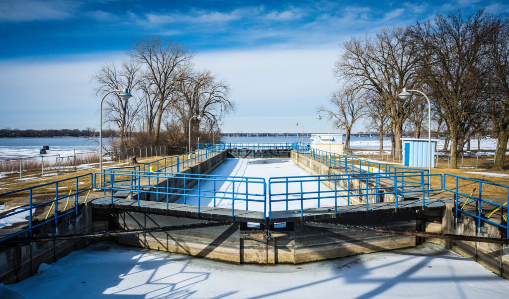 The Menasha Lock is the first of 17 locks on Fox River between Lake Winnebago and Green Bay that allow boats to navigate the 170-foot drop in elevation along 39 miles.