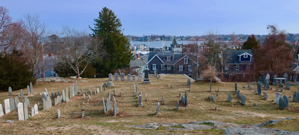View of Marblehead Harbor from top of Old Burial Hill Cemetery