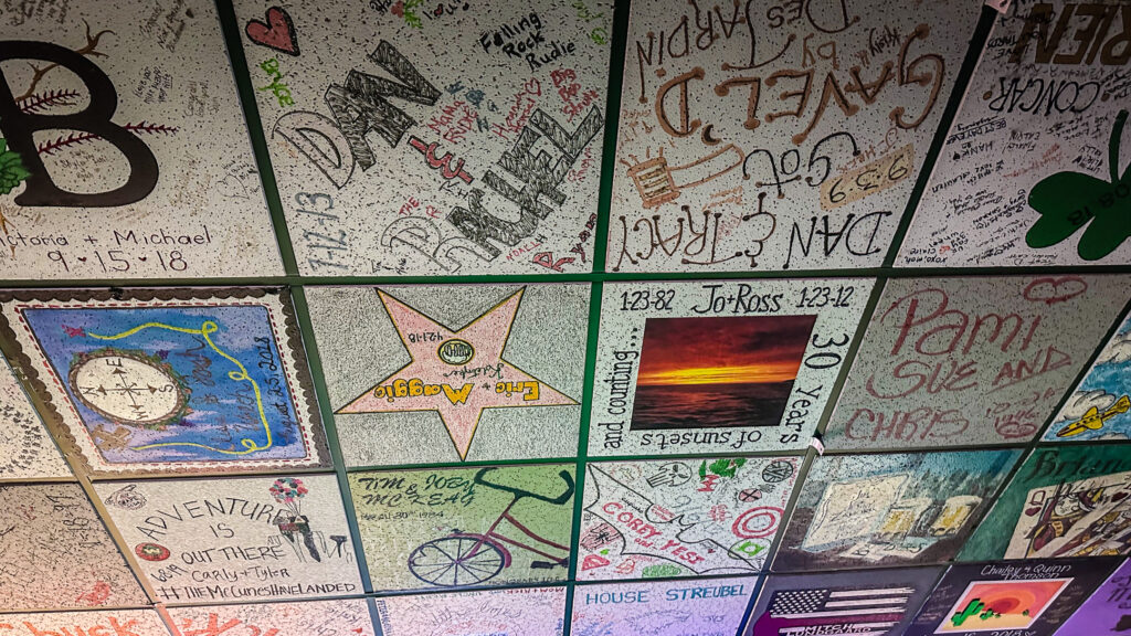 Wedding ceiling tiles at Basils Pub