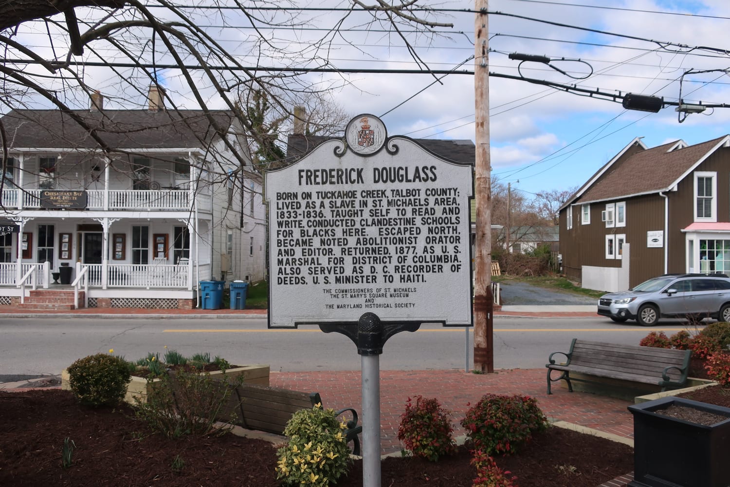 Frederick Douglass Plaque in center of St Michaels MD