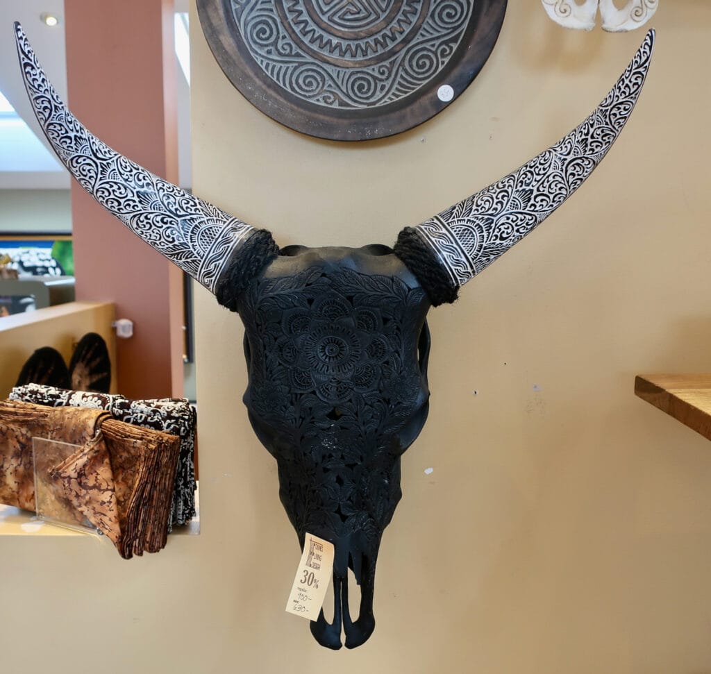Dunes Gallery Cafe carved cow skull art