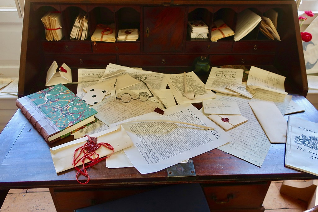 George Mason - Father of Bill of Rights - papers on his desk in Gunston Hall VA