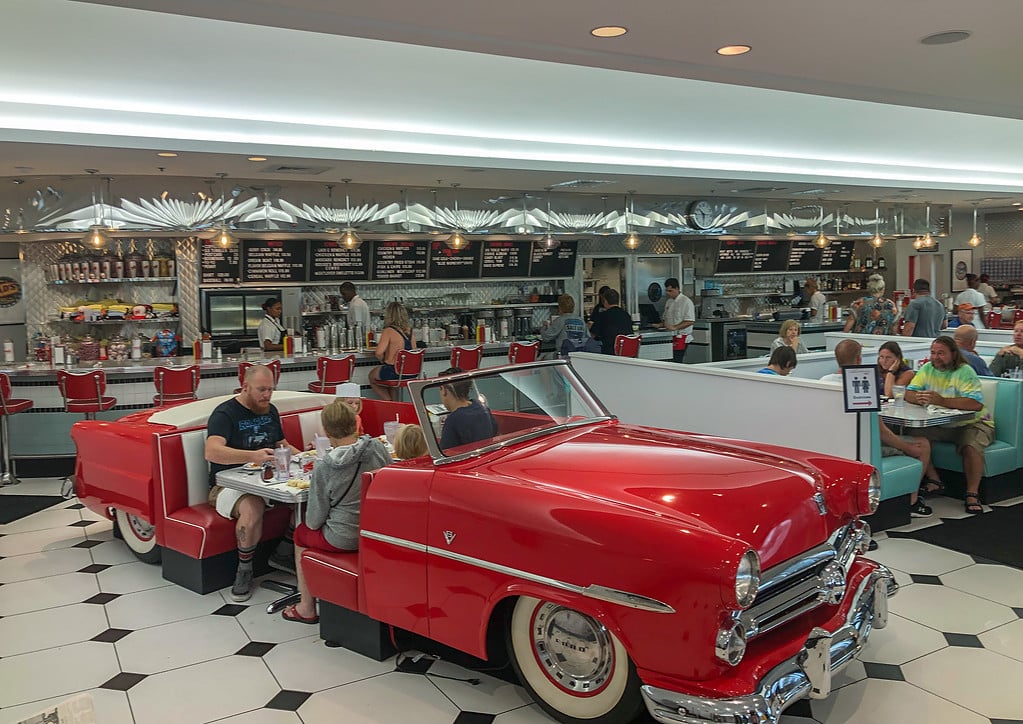 Indoor car seating at Sunliner Diner