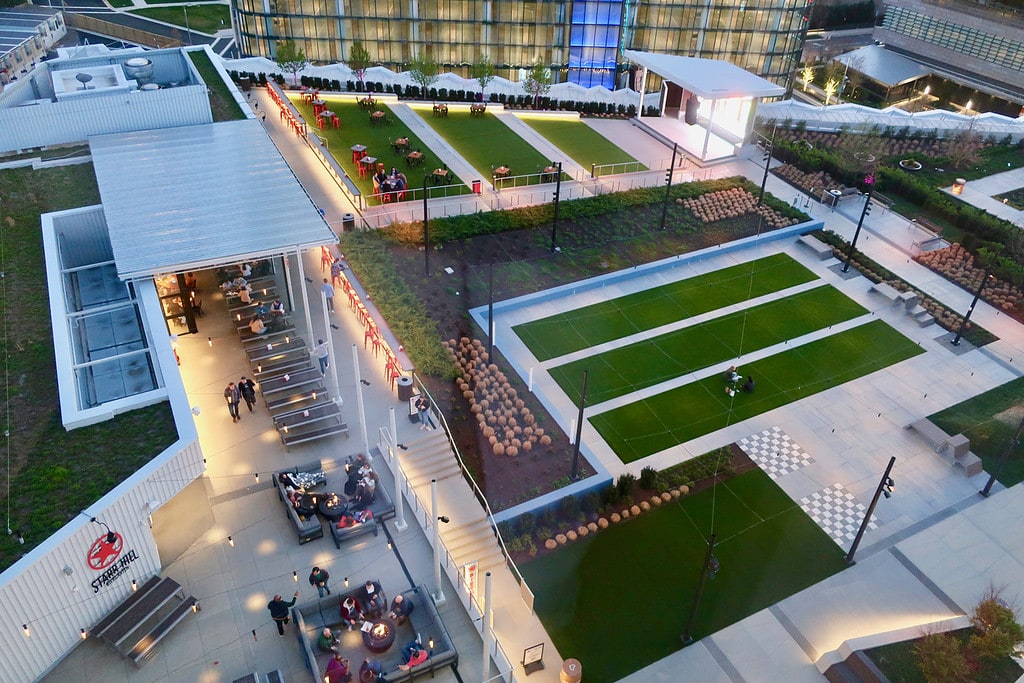 Birds eye view of The Perch and Starr Hill Beergarden from 18th floor Watermark Hotel room