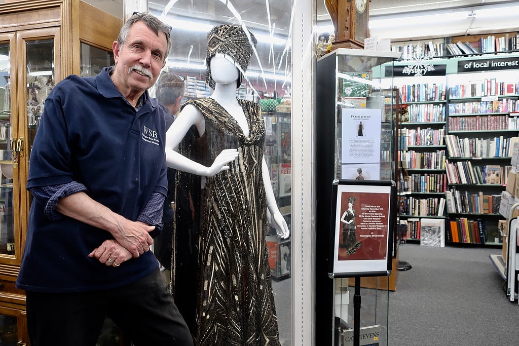 Washington Street Books with movie costume and owner John Klinsavage 