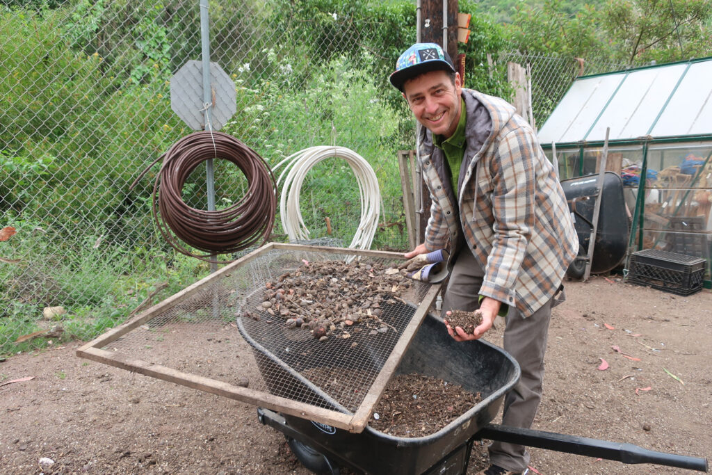 Farmer Leo Goldsmith shows off rich compost at The Ranch Laguna Beach