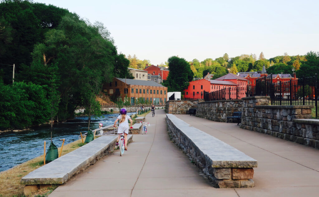 Biking along Spring Creek sunset Bellefonte PA