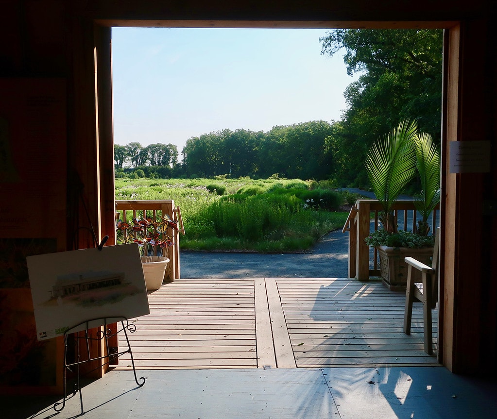 Delaware Botanic Gardens view from Welcome Center building