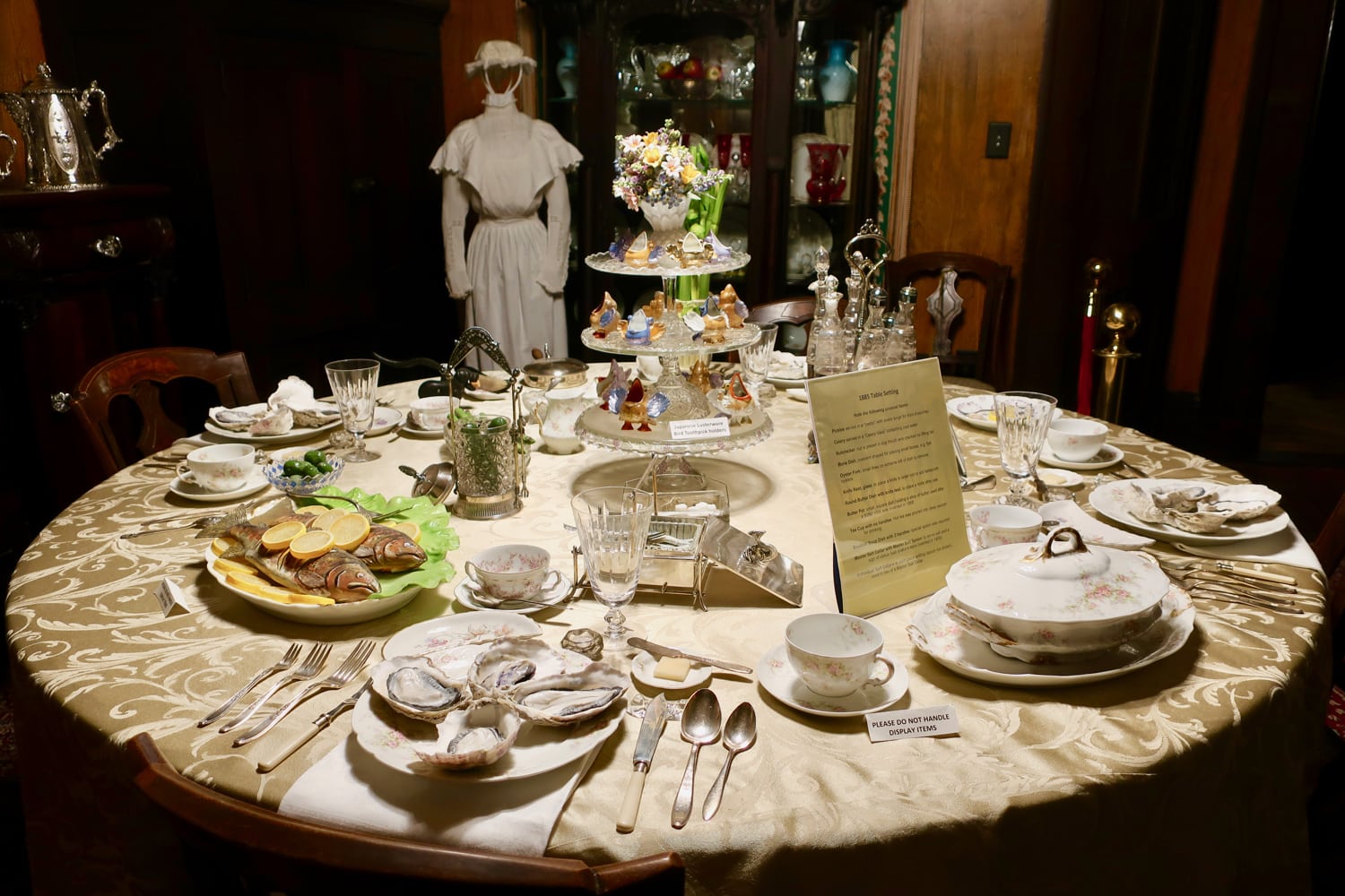 Lincoln's Secret Meeting table beneath lunch setting at Baker Mansion Altoona PA