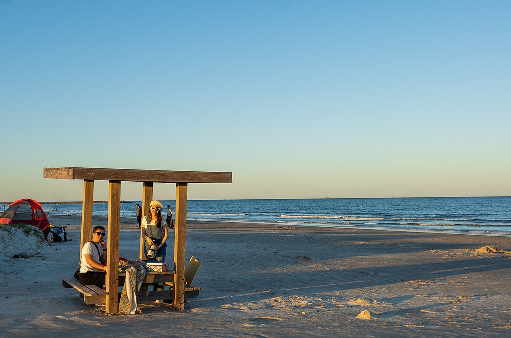 Picnic table on beach at Mustang Island State Park