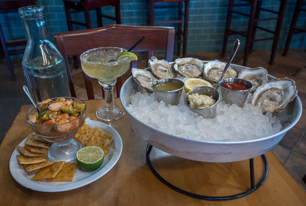 Campechana, oysters, and margarita at Oyster Bar