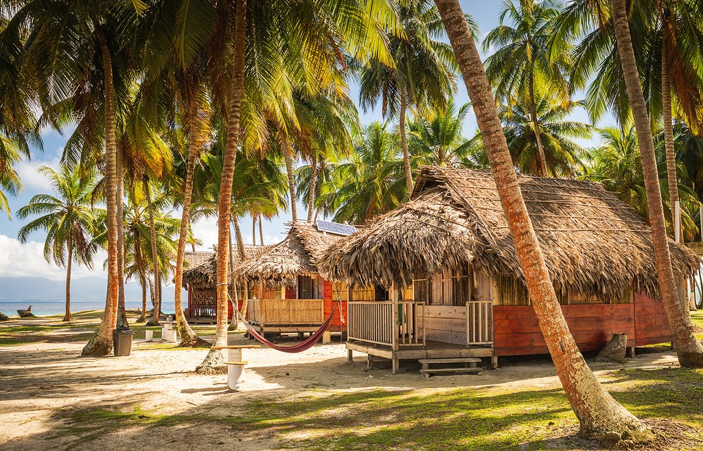 Cabins at a resort in the San Blas Islands