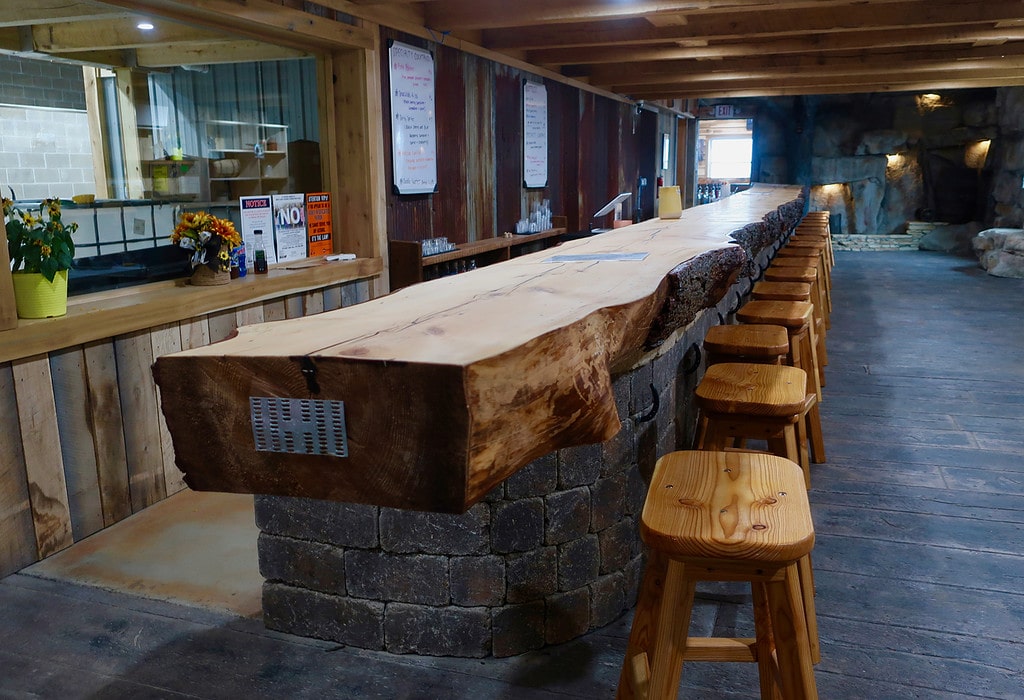Sonshine Factory tasting room with longest bar in the world made from one slice of a Hemlock Tree Kane PA