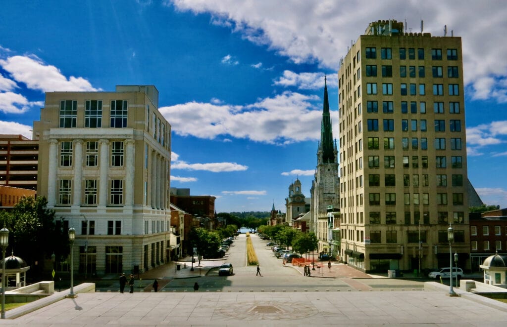 View of downtown Harrisburg PA from Capitol steps