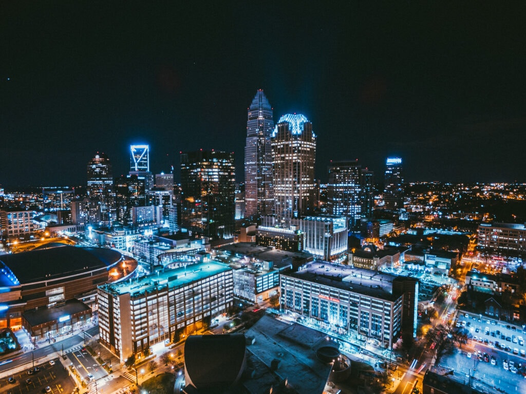 Nighttime view of the Charlotte skyline