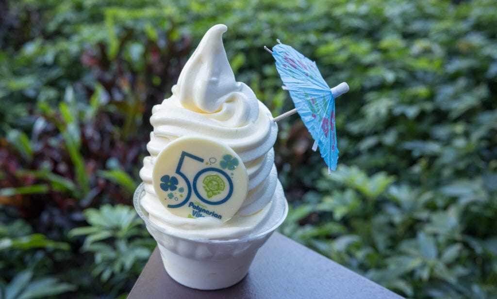 Disney's iconic Dole Whip treat dressed for the theme park's 50th Anniversary in 2023.