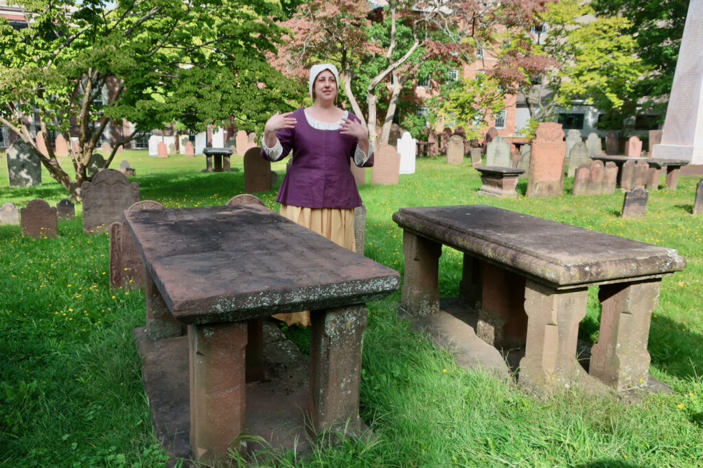 Docent speaking at Hartford CT Ancient Burying Ground