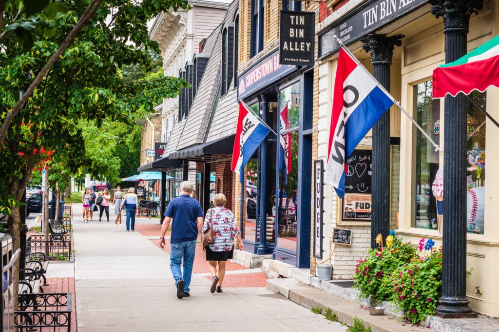 Couple strolling in Cooperstown Village