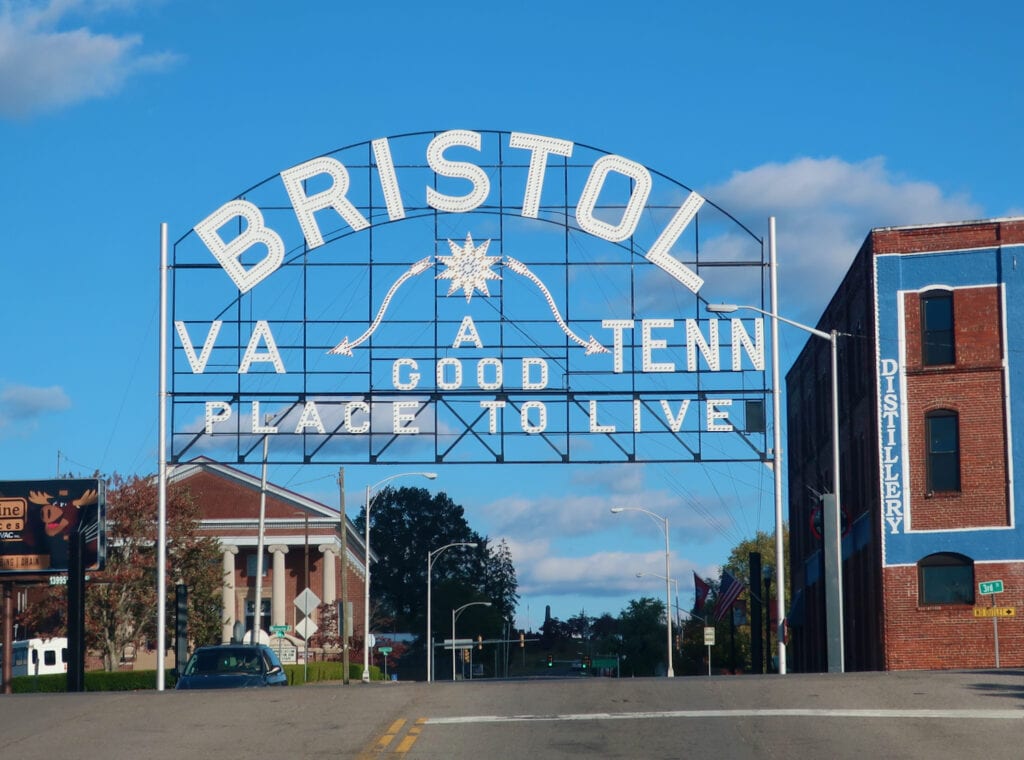 Bristol Sign identifying the town's Virginia and Tennessee sides