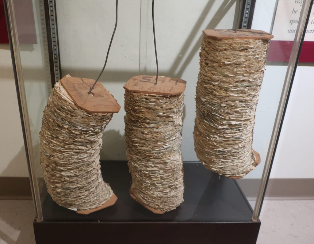 Fishburne Pharmacy prescriptions stacked on wires at Waynesboro Heritage Museum