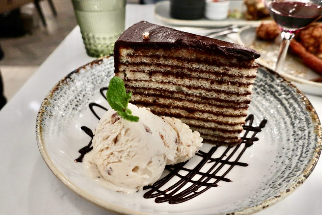 Smith Island Cake is a specialty at Bethsda MD's Seventh State Restaurant