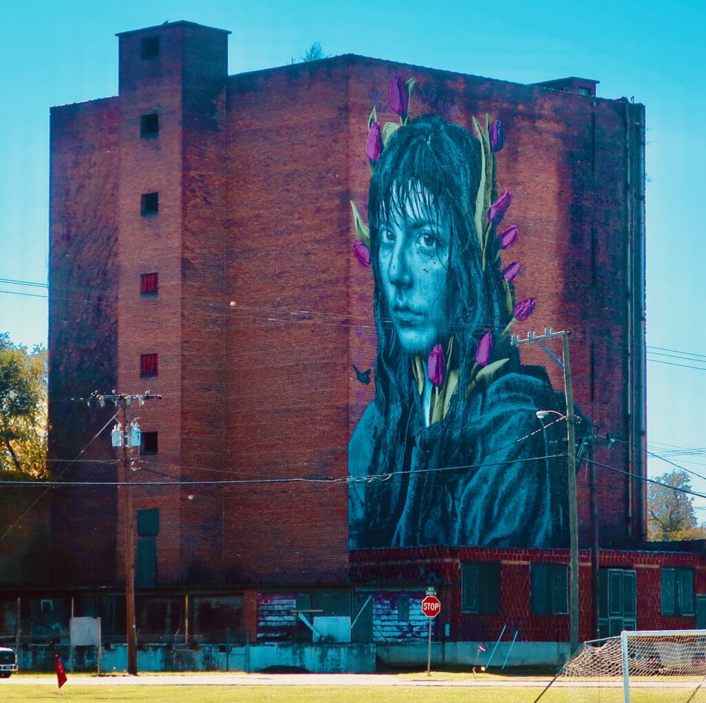 Mural by Nils Westergard visible from Constitution Park Waynesboro VA