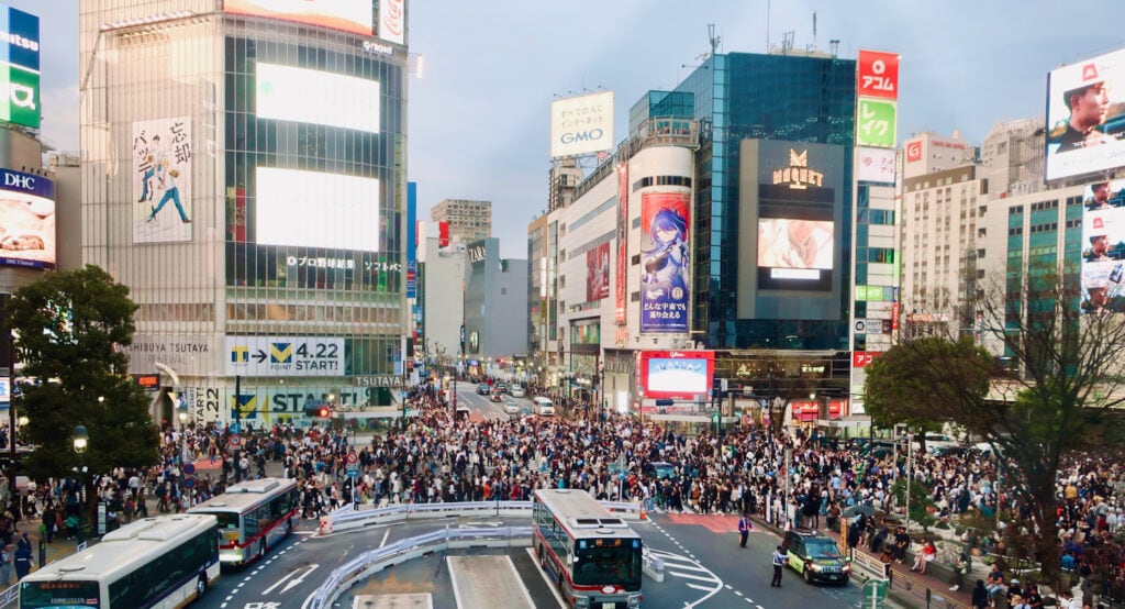 Crowds at Shibuya Crossing AKA Crazy Crossing in Tokyo