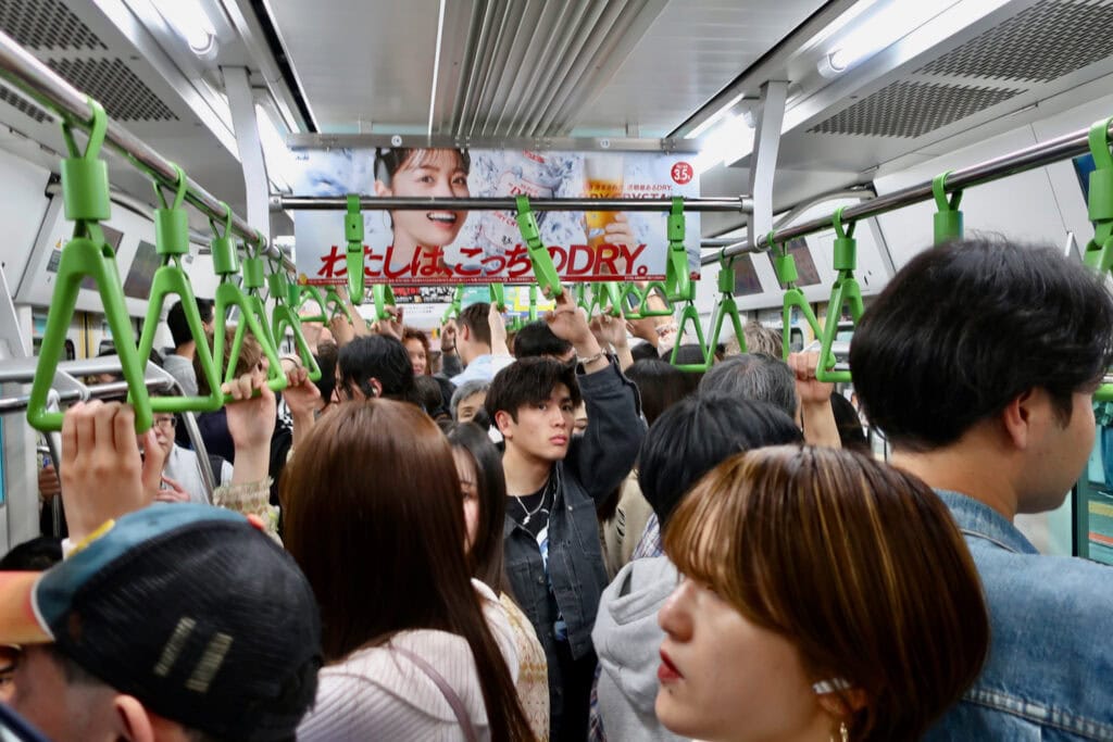 Crowded subway car in Tokyo Japan