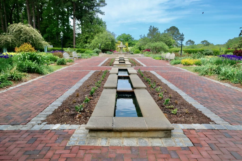 Fountain plaza at Norfolk VA Botanical Gardens