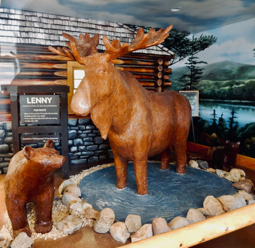 Chocolate moose at Len and Libby Candies Scarborough Maine