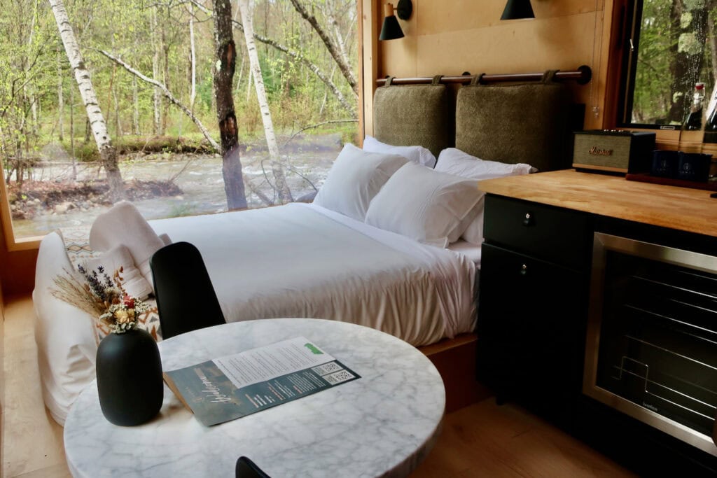 Luxury tiny home cabin interior at Lumen Nature Retreat NH