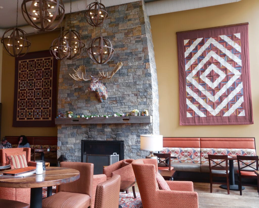 "Vegan Moose Head" over fireplace at The Glen House NH