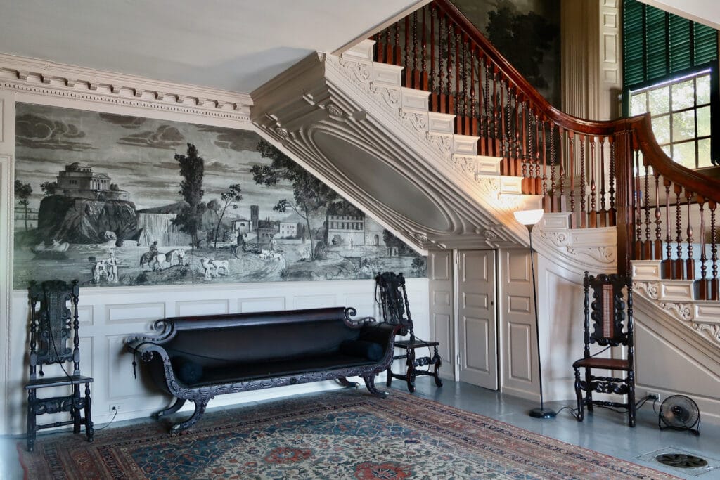 Moffatt-Ladd House and Gardens interior entrance room with staircase Portsmouth NH