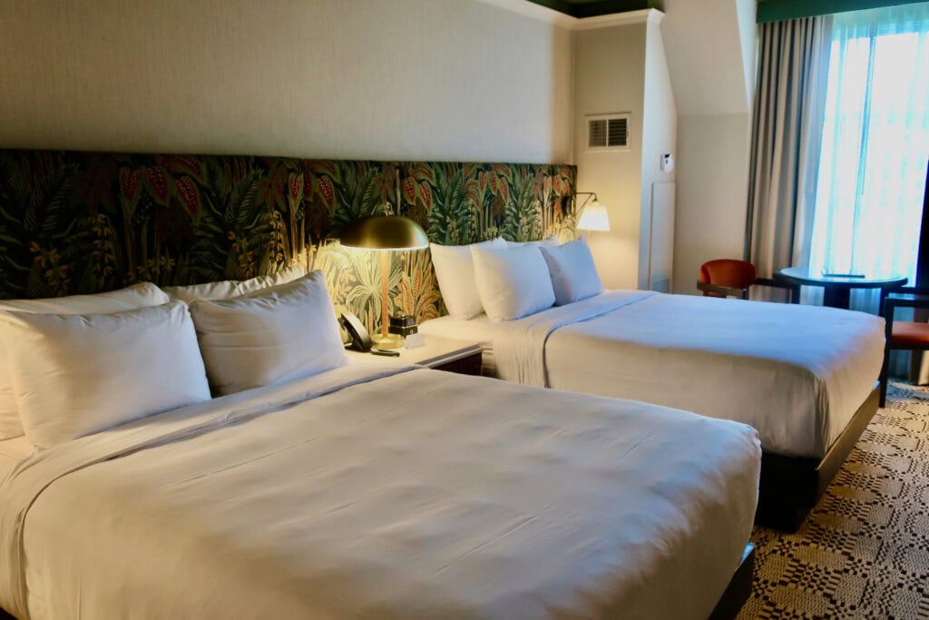 Updated rooms with tropical-scene headboards at Hyatt Regency Greenwich CT