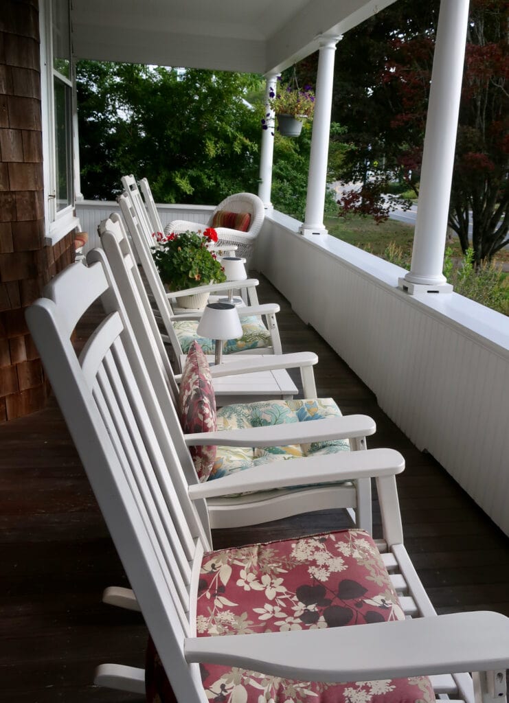 Front porch with rocking chairs at Palmer House Inn Falmouth MA 