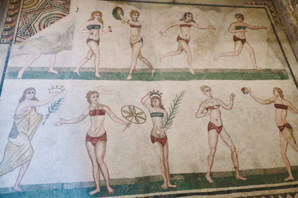 "Bikini Girls" floor mosaic at Villa Romana del Casale, Sicily
