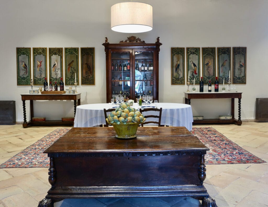 Wine-food pairing dining room at Planeta Ulmo Winery Sicily