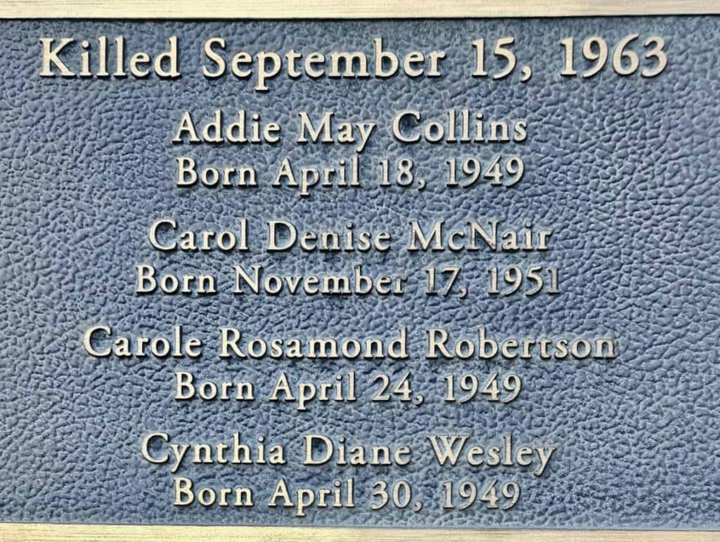 plaque of 4 girls killed at 16th St. Baptist Church Birmingham AL