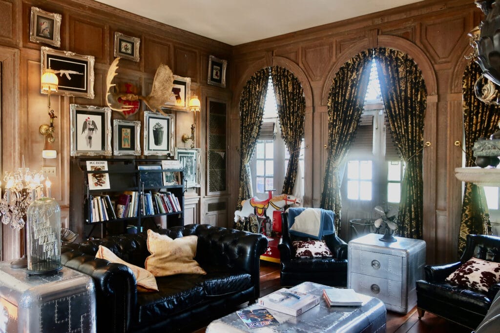 Eclectic library at the Inn at Tacaro Estate MD