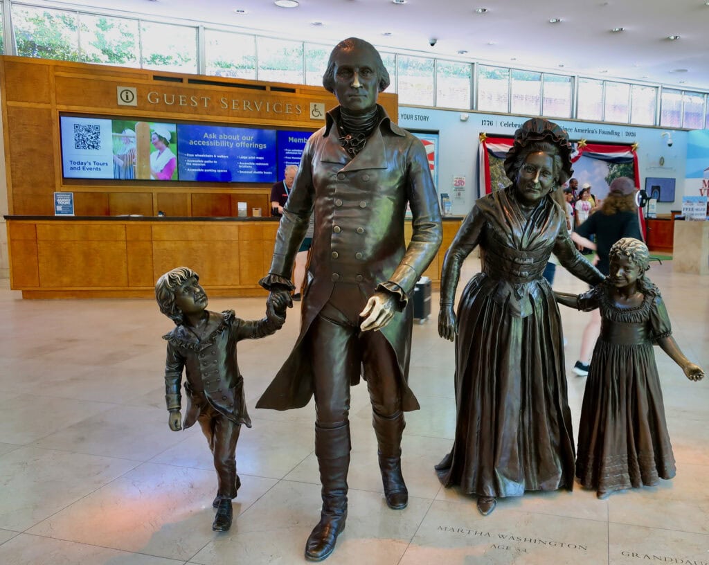 Sculpture of George, Martha and Family at Mount Vernon Visitors Center VA