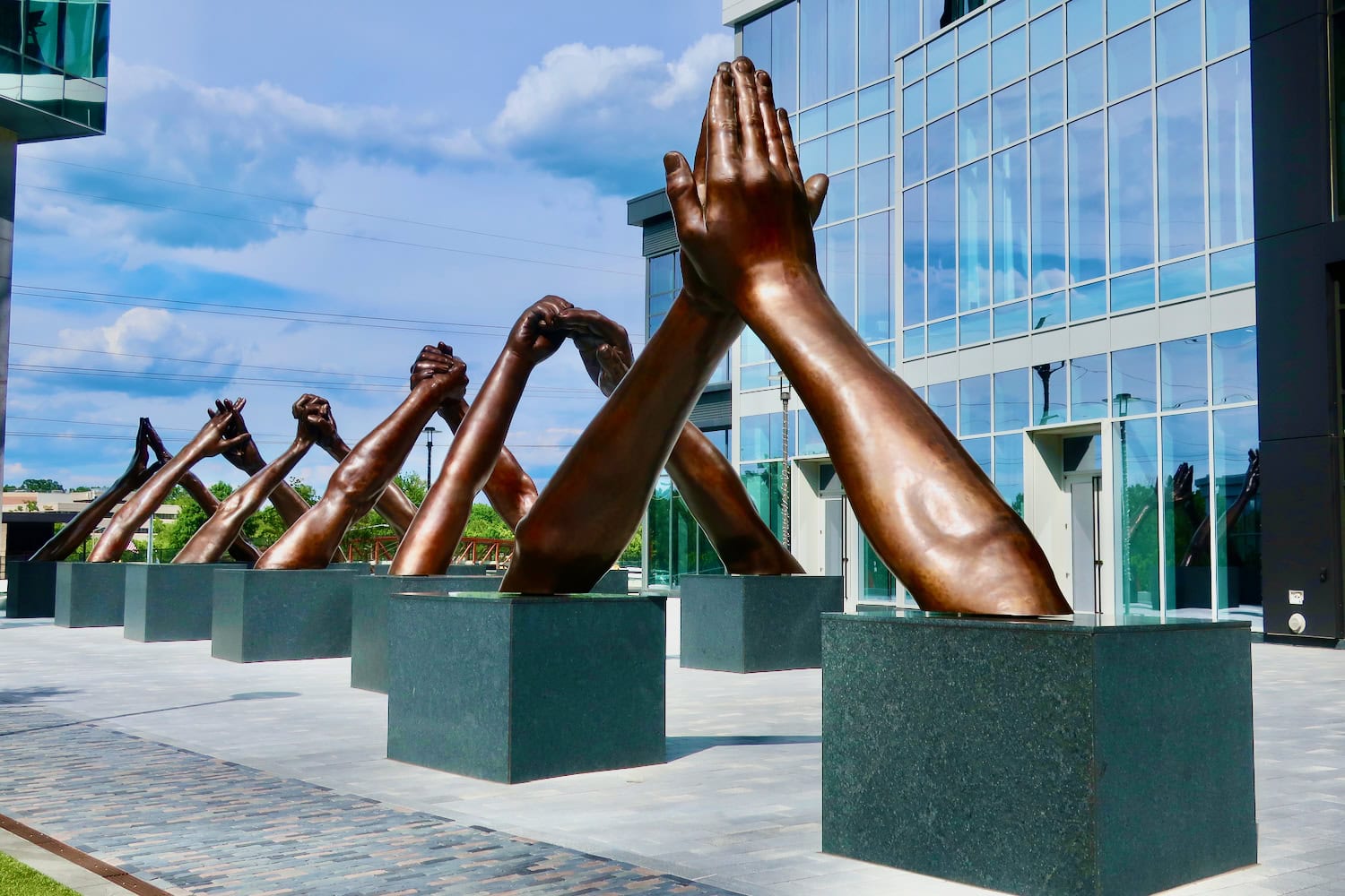 Hand sculpture outside of JW Marriott Reston VA