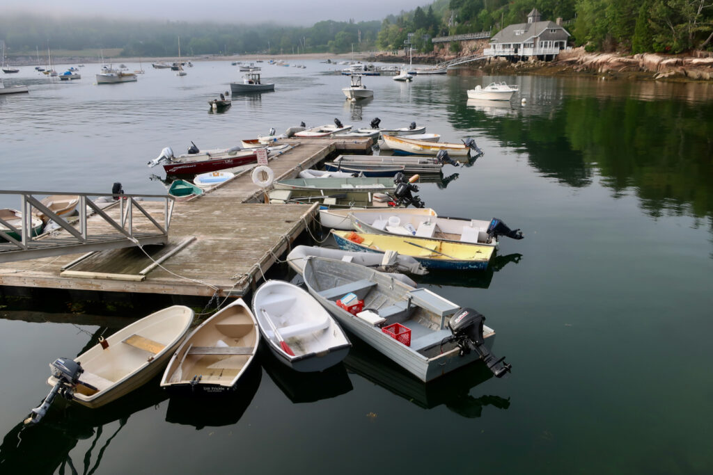 Boats in quiet cove around Acadia NP